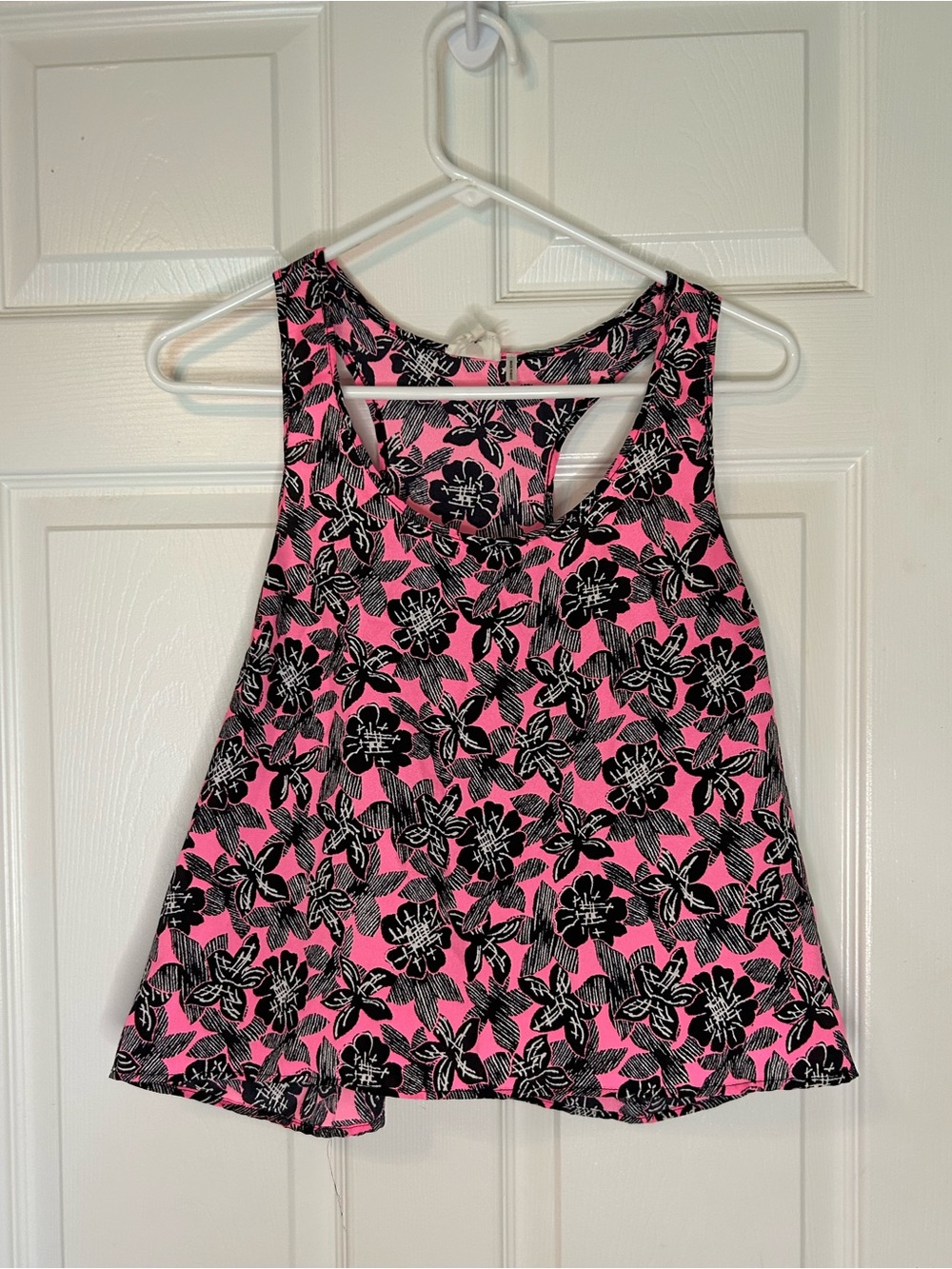 one clothing Pink and Black Floral Racerback Tank Top